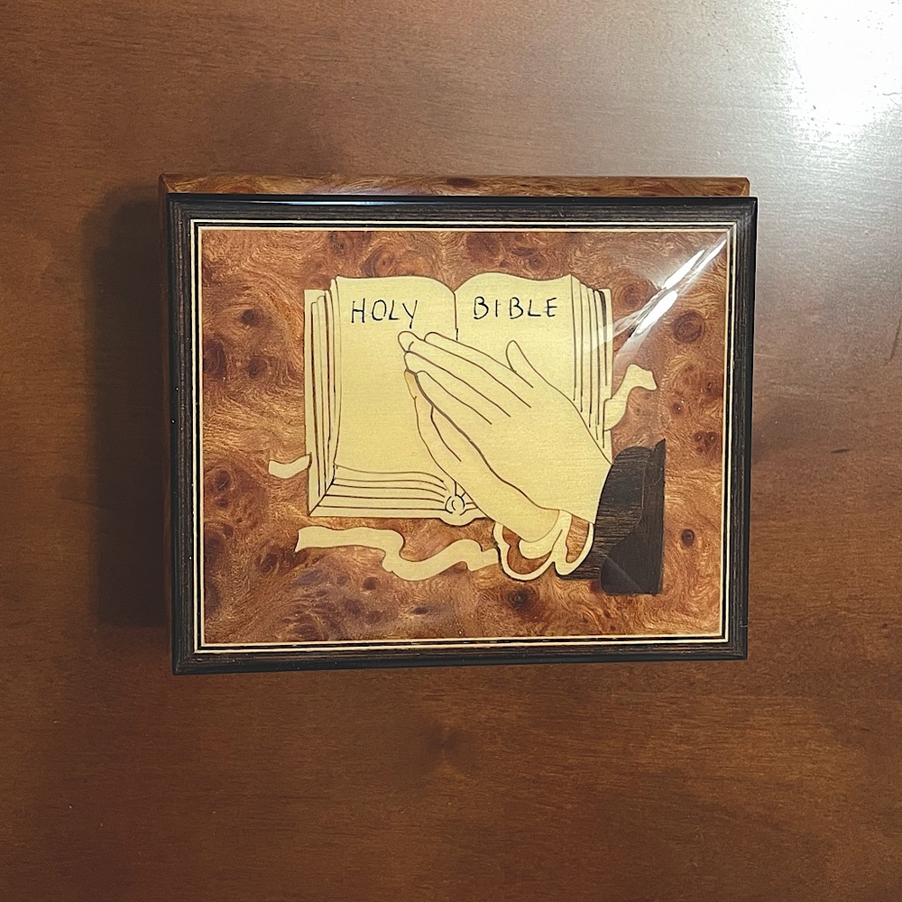 Christian High Gloss Burl Elm Music Box with Prayer Inlay